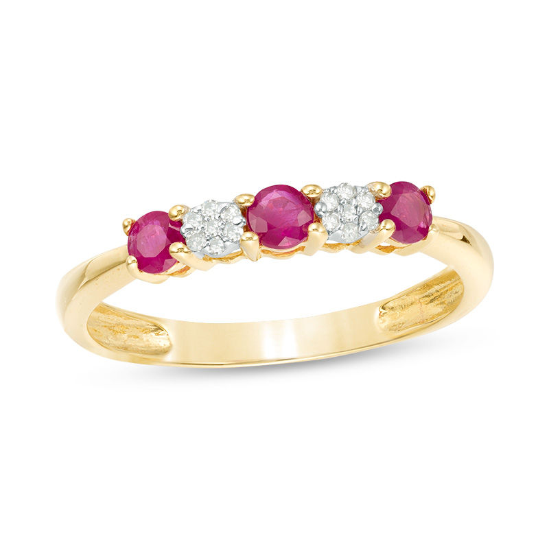 Main Image 1 of Previously Owned - Ruby and 0.04 CT. T.W. Composite Diamond Five Stone Ring in 10K Gold