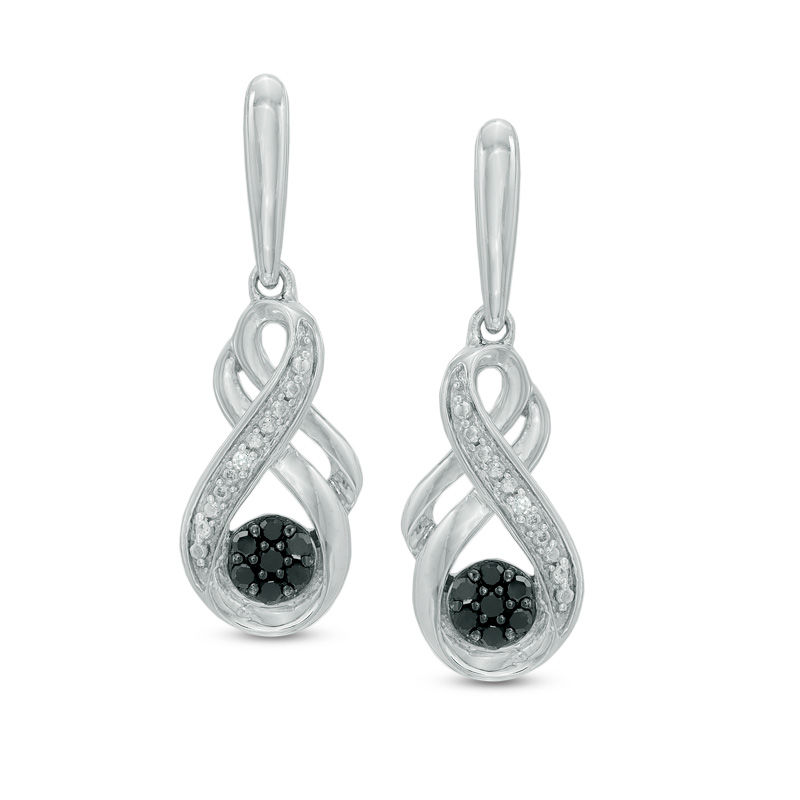 Main Image 1 of Previously Owned - 0.10 CT. T.W. Enhanced Black and White Diamond Beaded Infinity Drop Earrings in Sterling Silver