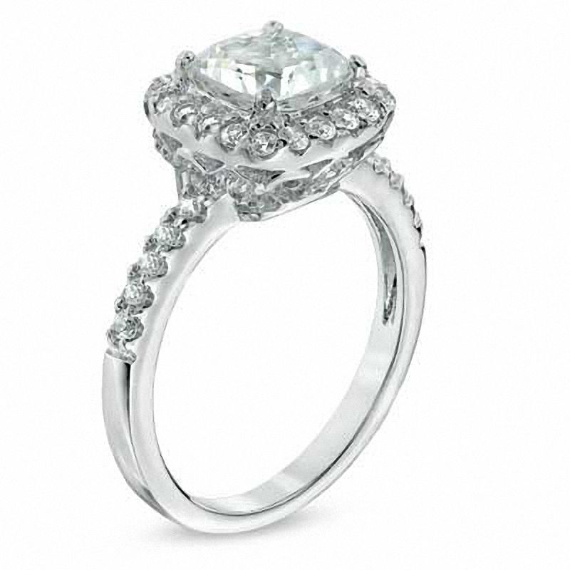 Main Image 2 of Previously Owned - 7.0mm Cushion-Cut Lab-Created White Sapphire Ring in Sterling Silver
