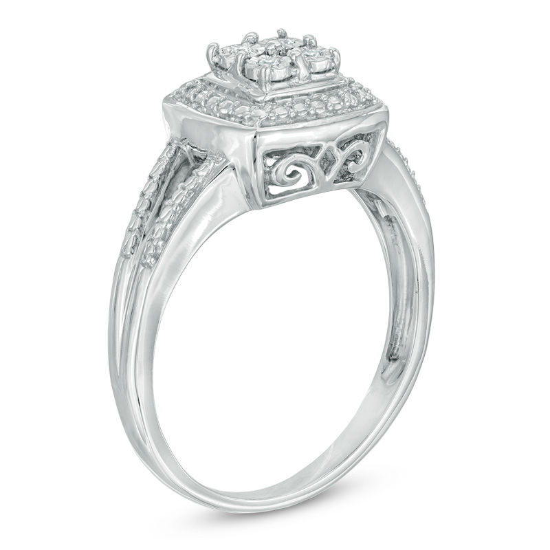 Main Image 2 of Previously Owned - Quad Diamond Accent Frame Split Shank Promise Ring in Sterling Silver