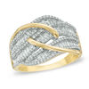 Thumbnail Image 1 of Previously Owned - 1.00 CT. T.W. Baguette and Round Diamond Layered Waves Ring in 10K Gold