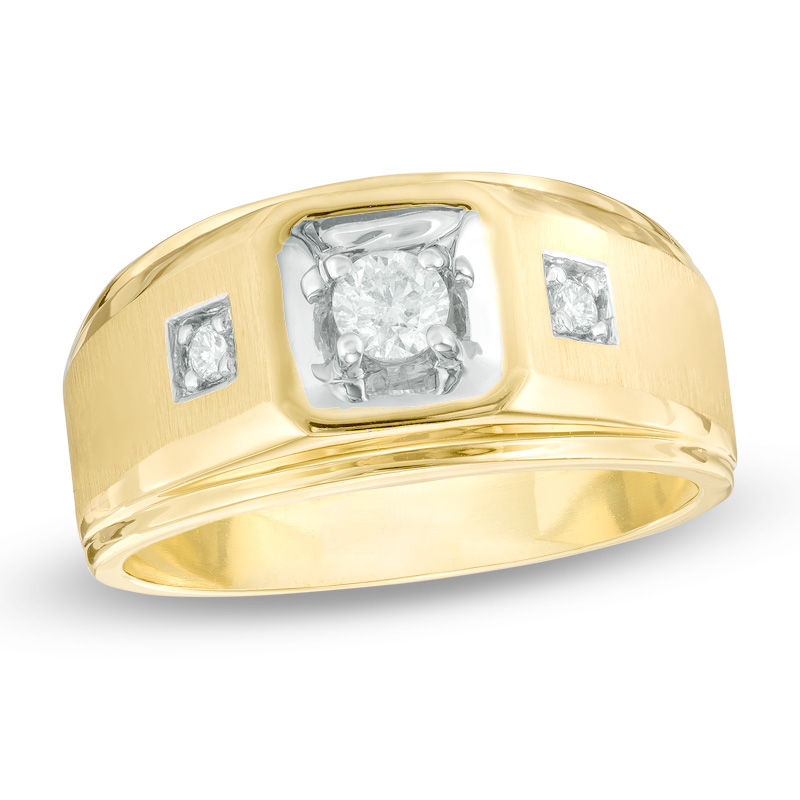 Previously Owned - Men's 0.33 CT. T.W. Octagonal Frame Three Stone Ring in 10K Gold