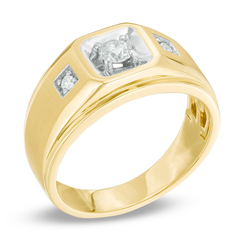 Previously Owned - Men's 0.33 CT. T.W. Octagonal Frame Three Stone Ring in 10K Gold