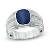 Thumbnail Image 0 of Previously Owned - Men's Cushion-Cut Simulated Blue Star Glass and Diamond Accent Ring in 10K White Gold