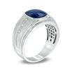Thumbnail Image 1 of Previously Owned - Men's Cushion-Cut Simulated Blue Star Glass and Diamond Accent Ring in 10K White Gold