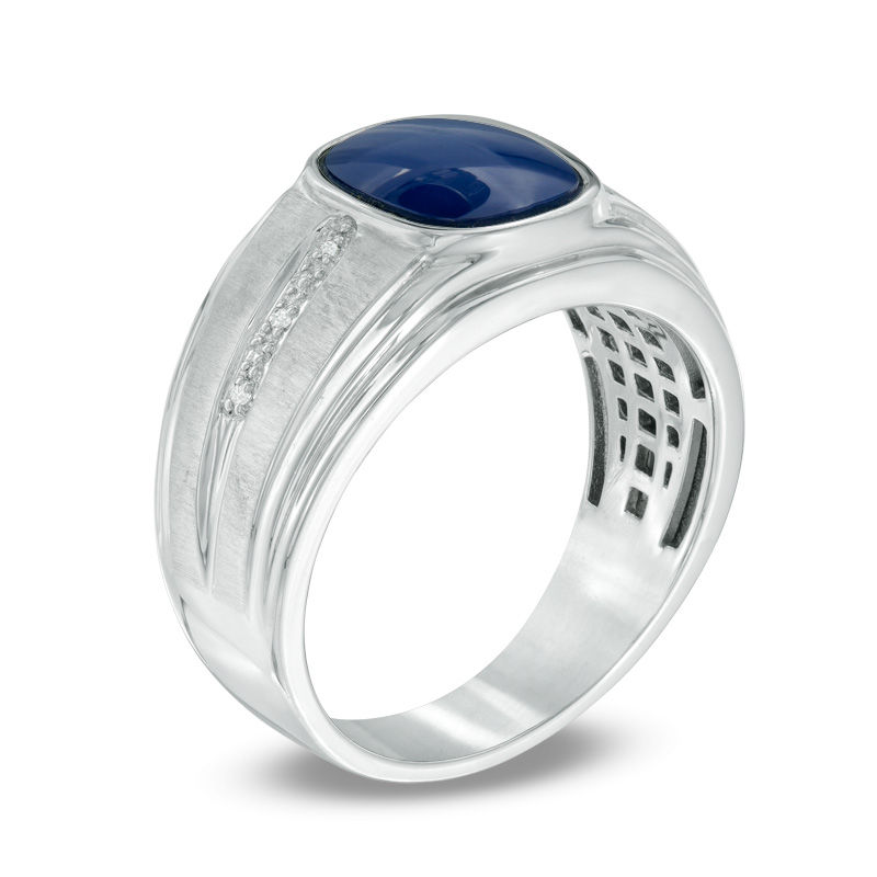 Previously Owned - Men's Cushion-Cut Simulated Blue Star Glass and Diamond Accent Ring in 10K White Gold