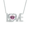 Thumbnail Image 0 of Previously Owned - Unstoppable Love™  Lab-Created Pink and White Sapphire "LOVE" Heart Necklace in Sterling Silver - 17"