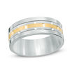 Thumbnail Image 0 of Previously Owned -  Men's 8.0mm Comfort-Fit Brick Pattern Centre Stripe Wedding Band in Tungsten and 10K Gold