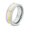 Thumbnail Image 1 of Previously Owned -  Men's 8.0mm Comfort-Fit Brick Pattern Centre Stripe Wedding Band in Tungsten and 10K Gold