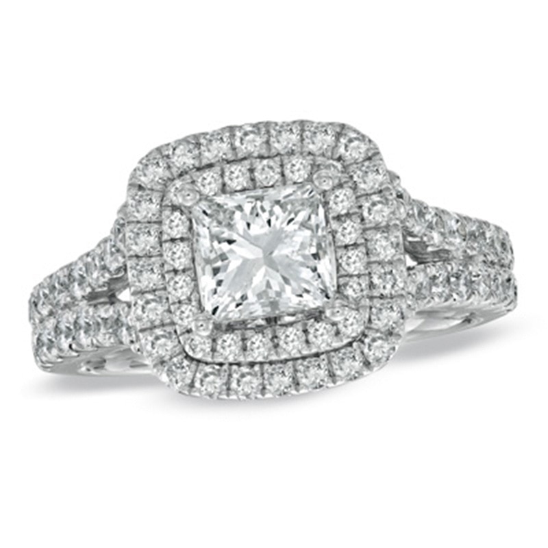 Previously Owned - Vera Wang Love Collection 2.20 CT. T.W. Princess-Cut Diamond Frame Engagement Ring in 14K White Gold