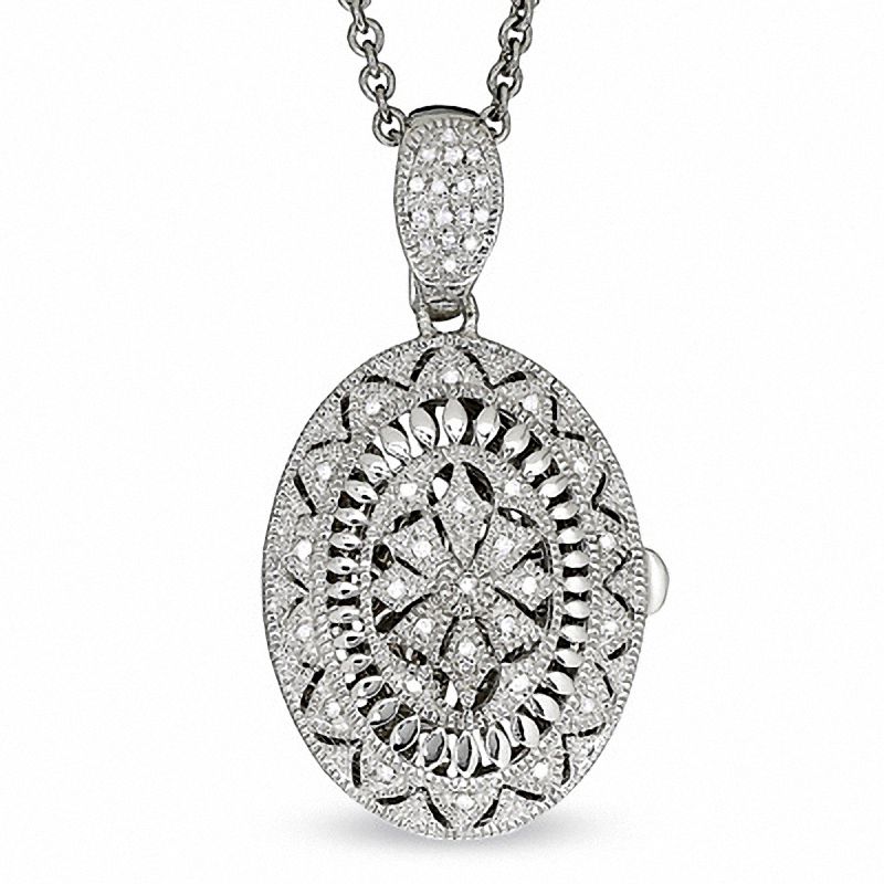 Previously Owned - 0.09 CT. T.W. Diamond Oval Vintage Locket in Sterling Silver