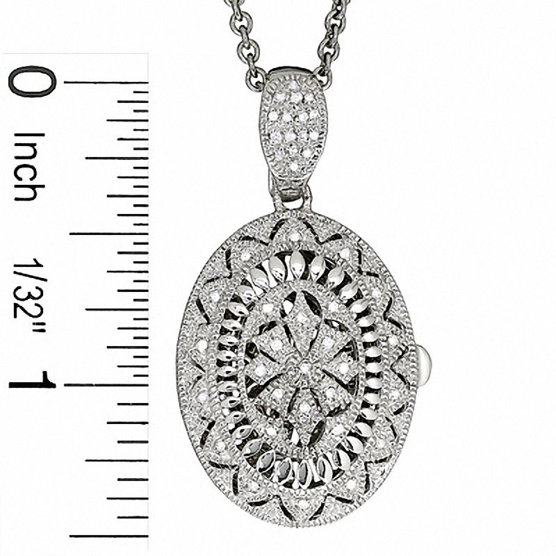 Previously Owned - 0.09 CT. T.W. Diamond Oval Vintage Locket in Sterling Silver