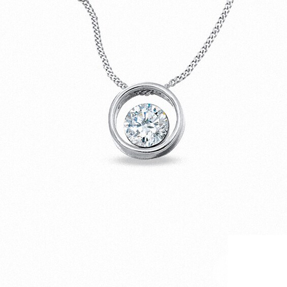 Previously Owned - 0.20 CT. Diamond Solitaire Pendant in 14K White Gold (I/I2) - 17"