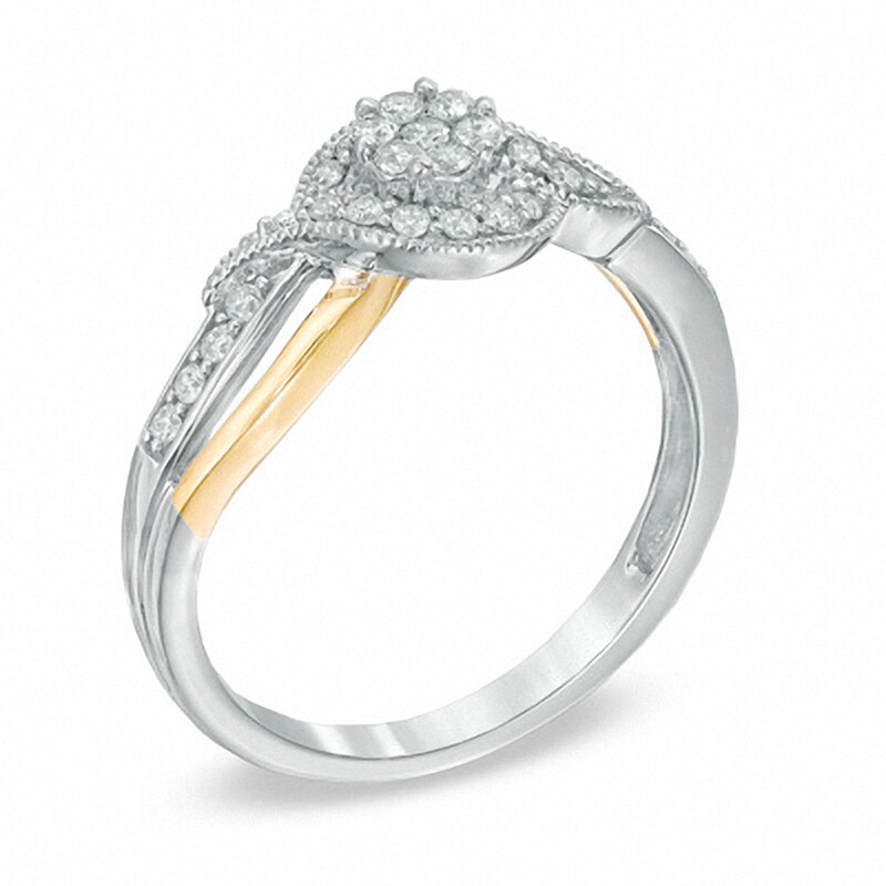Main Image 2 of Previously Owned - Cherished Promise Collection™ 0.25 CT. T.W. Diamond Cluster Split Shank Ring in 10K Two-Tone Gold