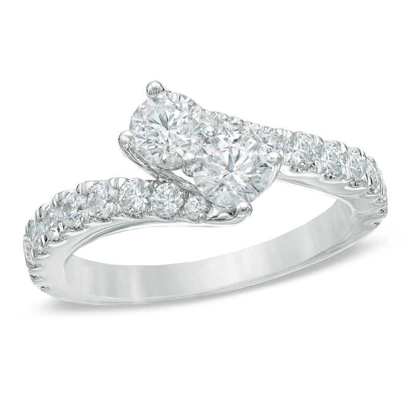 Main Image 1 of Previously Owned - Ever Us™ 0.50 CT. T.W. Two-Stone Diamond Bypass Ring in 14K White Gold