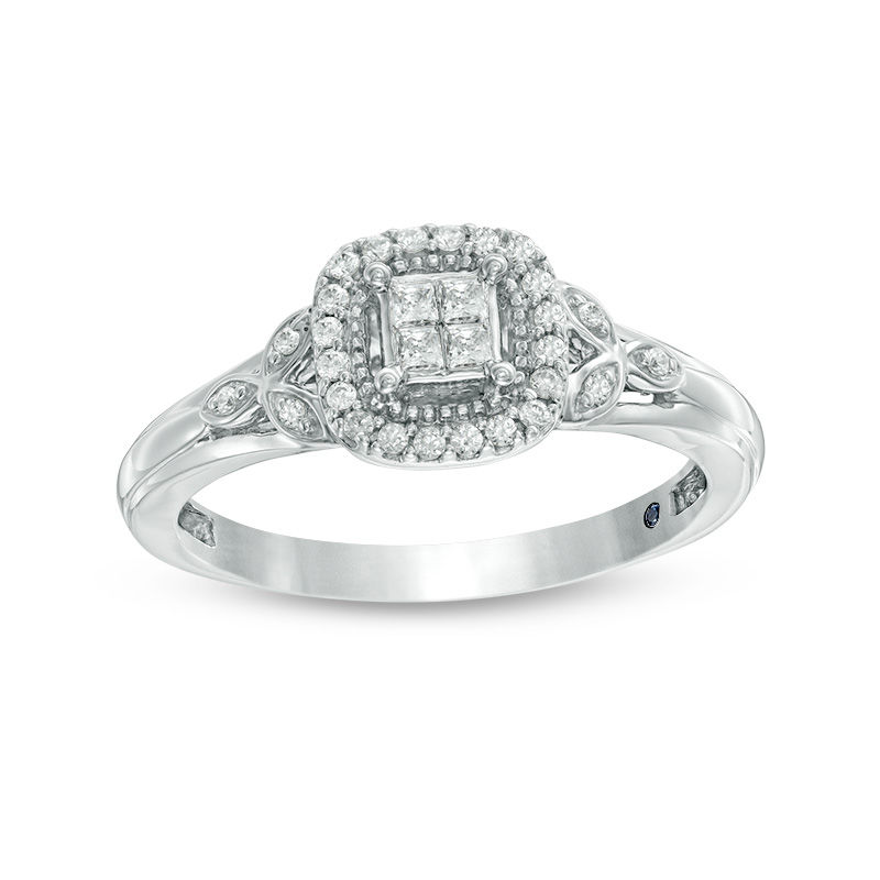 Main Image 1 of Previously Owned - Cherished Promise Collection™ 0.25 CT. T.W. Quad Princess-Cut Diamond Promise Ring in 10K White Gold