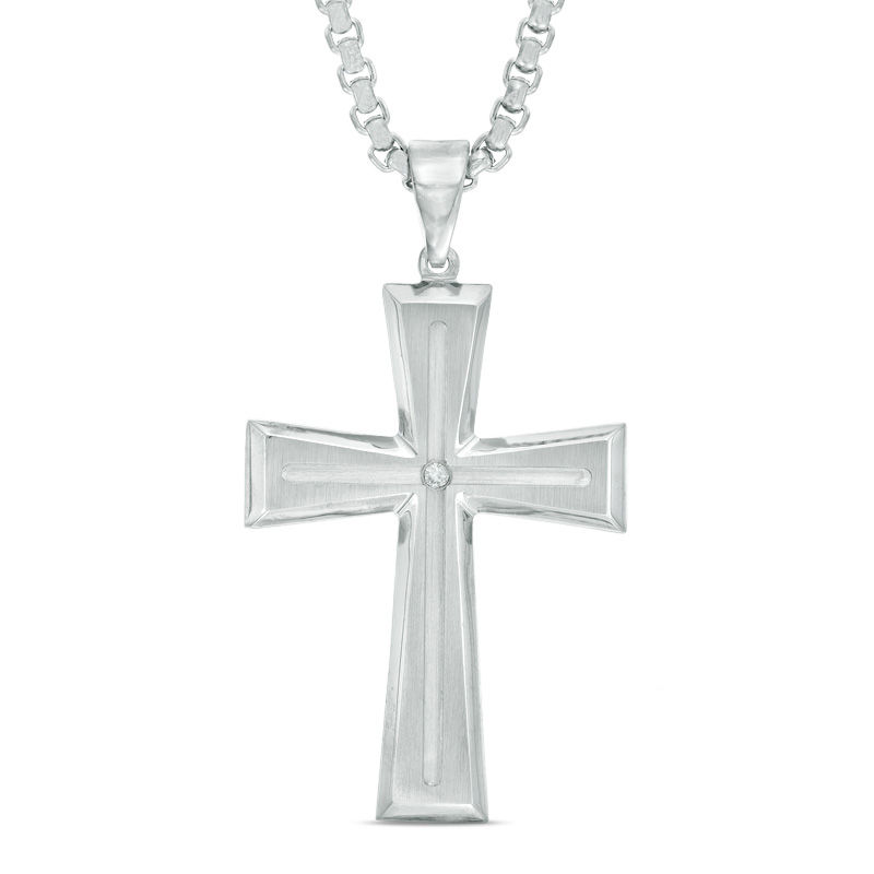 Previously Owned - Men's Diamond Accent Cross Pendant in Stainless Steel - 24"