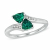 Thumbnail Image 0 of Previously Owned - 5.0mm Trillion-Cut Lab-Created Emerald and Diamond Accent Bypass Ring in Sterling Silver