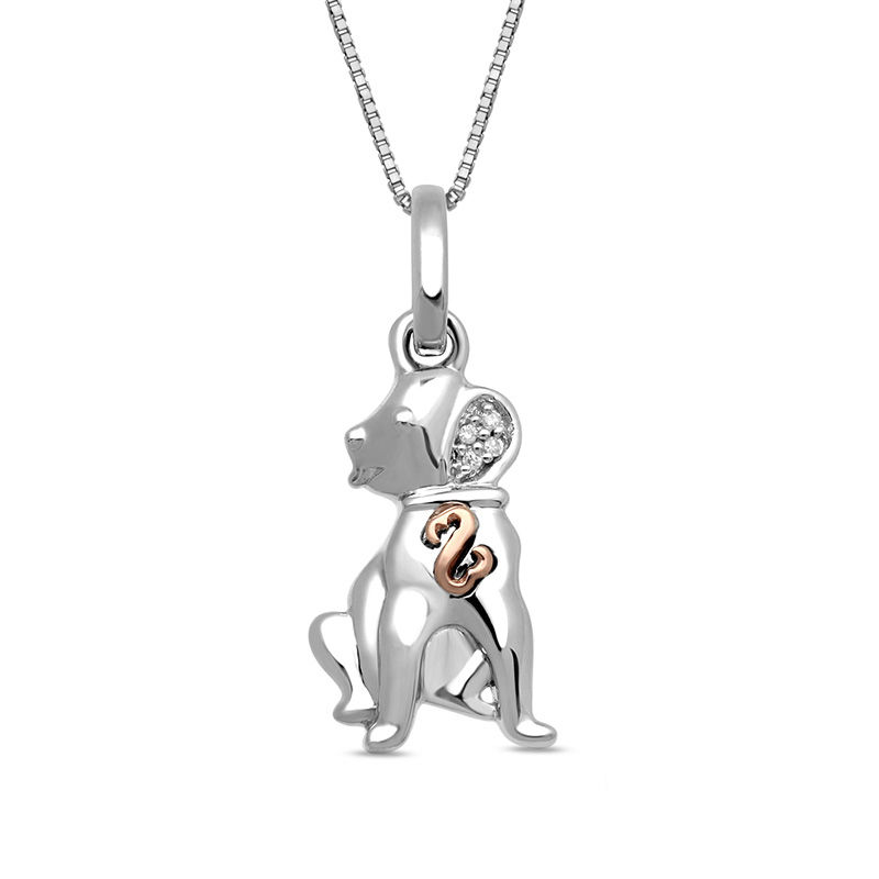 Previously Owned - Open Hearts by Jane Seymour™ Diamond Accent Puppy Pendant in Sterling Silver and 10K Rose Gold