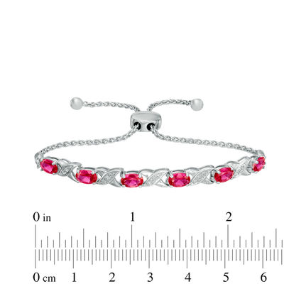 Previously Owned - Oval Lab-Created Ruby and Diamond Accent "XO" Bolo Bracelet in Sterling Silver - 9.5"