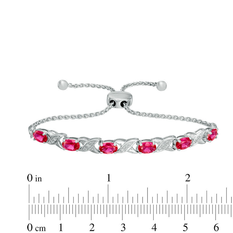 Main Image 2 of Previously Owned - Oval Lab-Created Ruby and Diamond Accent "XO" Bolo Bracelet in Sterling Silver - 9.5"