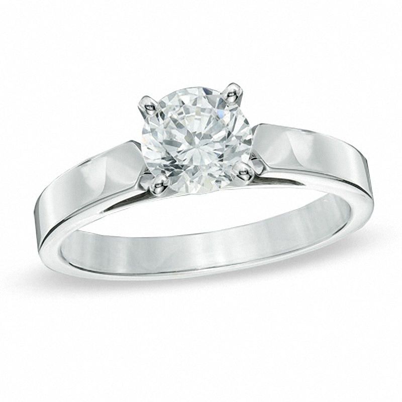 Main Image 1 of Previously Owned - 0.70 CT. Diamond Solitaire Crown Royal Engagement Ring in 14K White Gold (J/I2)