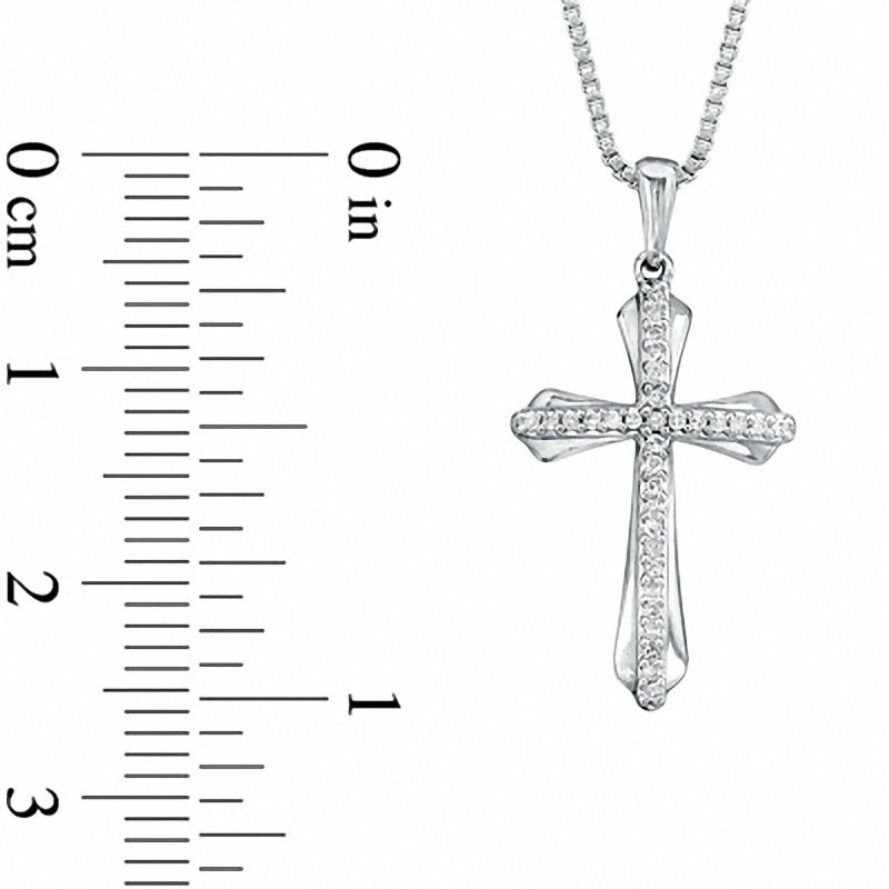 Main Image 2 of Previously Owned - 0.07 CT. T.W. Diamond Cross Pendant in Sterling Silver