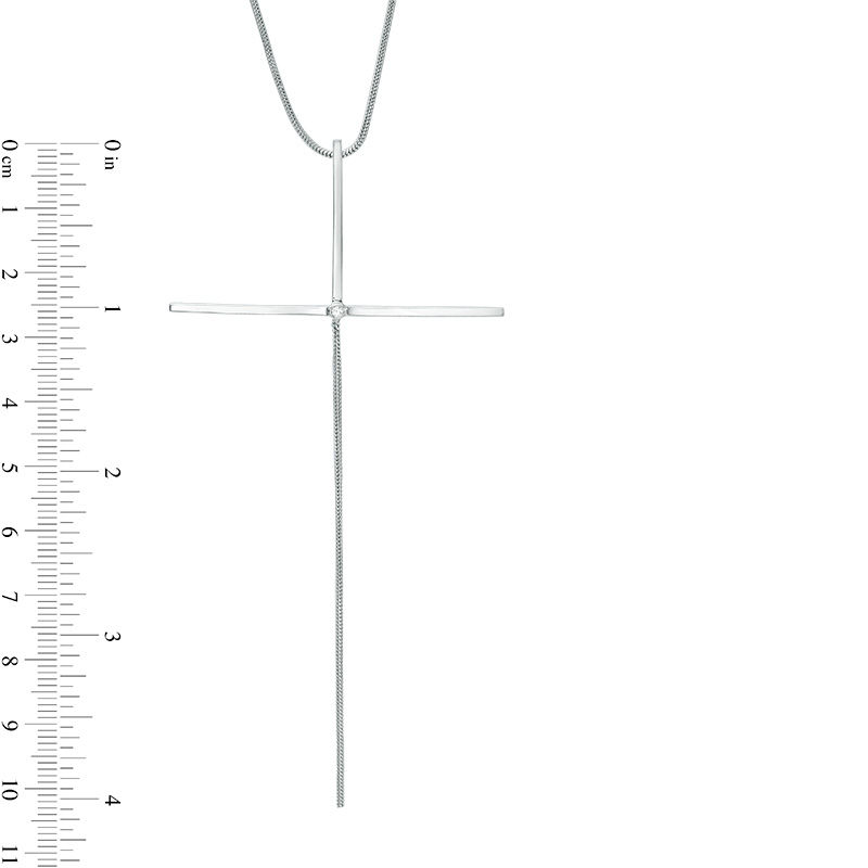 Previously Owned - Diamond Accent Elongated Cross Pendant in Sterling Silver - 16"
