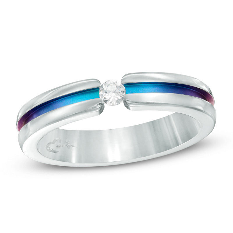 Previously Owned - Love and Pride™ 0.10 CT. Diamond Solitaire Rainbow Anniversary Band in Anodized Titanium