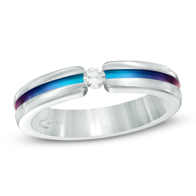 Main Image 1 of Previously Owned - Love and Pride™ 0.10 CT. Diamond Solitaire Rainbow Anniversary Band in Anodized Titanium