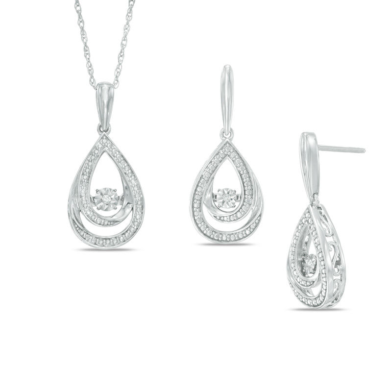 Previously Owned - Unstoppable Love™  Diamond Accent Pear-Shaped Earrings and Pendant Set in Sterling Silver