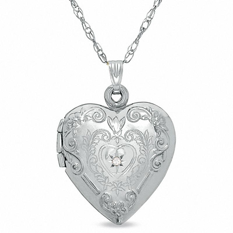 Main Image 1 of Previously Owned - Diamond Accent Floral Heart Locket in 10K White Gold