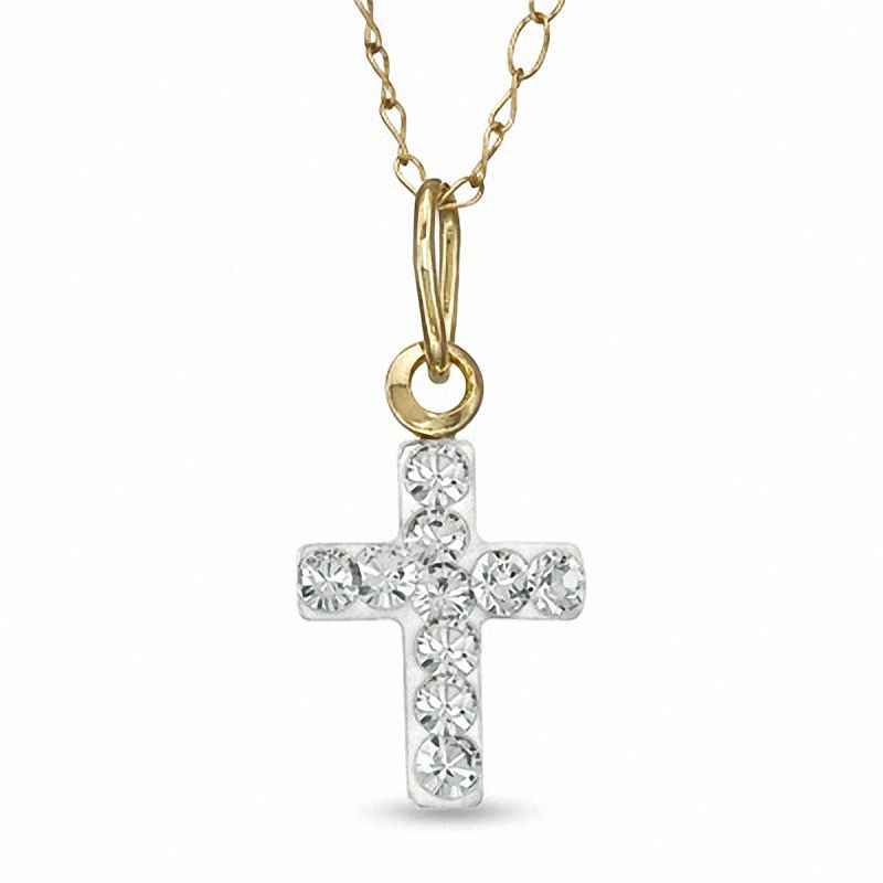 Previously Owned - Child's Crystal Cross Pendant in 14K Gold - 13"