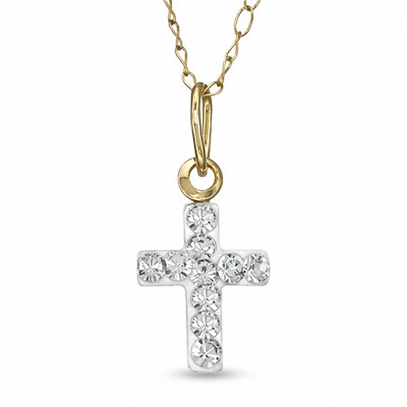 Main Image 1 of Previously Owned - Child's Crystal Cross Pendant in 14K Gold - 13"