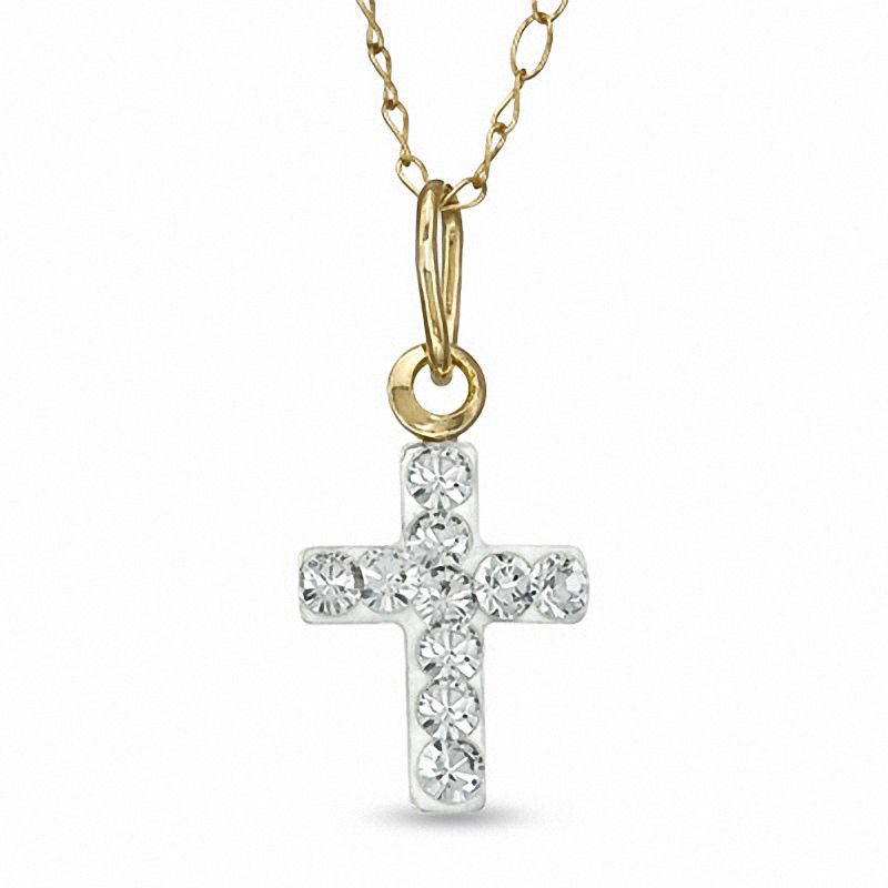 Previously Owned - Child's Crystal Cross Pendant in 14K Gold - 13"|Peoples Jewellers