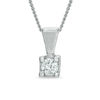 Previously Owned - 0.10 CT.  Canadian Diamond Square-Set Solitaire Pendant in 14K White Gold - 17"(I/I2)