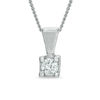 Previously Owned - 0.10 CT.   Diamond Square-Set Solitaire Pendant in 14K White Gold - 17"(I/I2)
