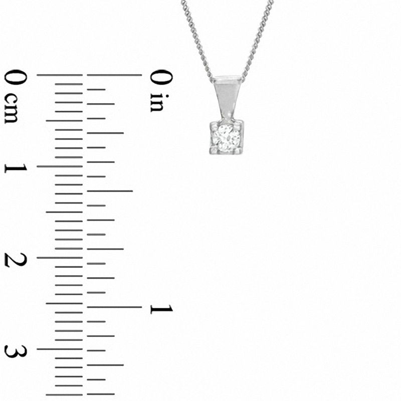 Previously Owned - 0.10 CT.  Canadian Diamond Square-Set Solitaire Pendant in 14K White Gold - 17"(I/I2)