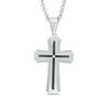 Previously Owned - Men's Diamond Accent Groove Cross Pendant in Two-Tone Stainless Steel - 24"