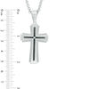 Previously Owned - Men's Diamond Accent Groove Cross Pendant in Two-Tone Stainless Steel - 24"
