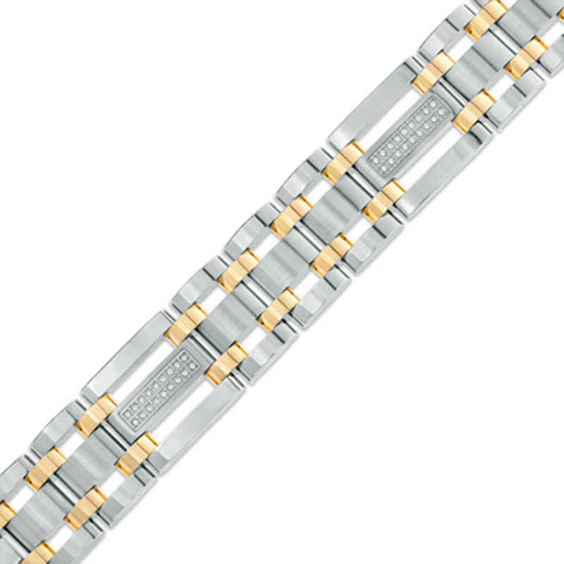 Previously Owned - Men's 0.28 CT. T.W. Diamond Link Bracelet in Stainless Steel and Yellow IP - 8.75"