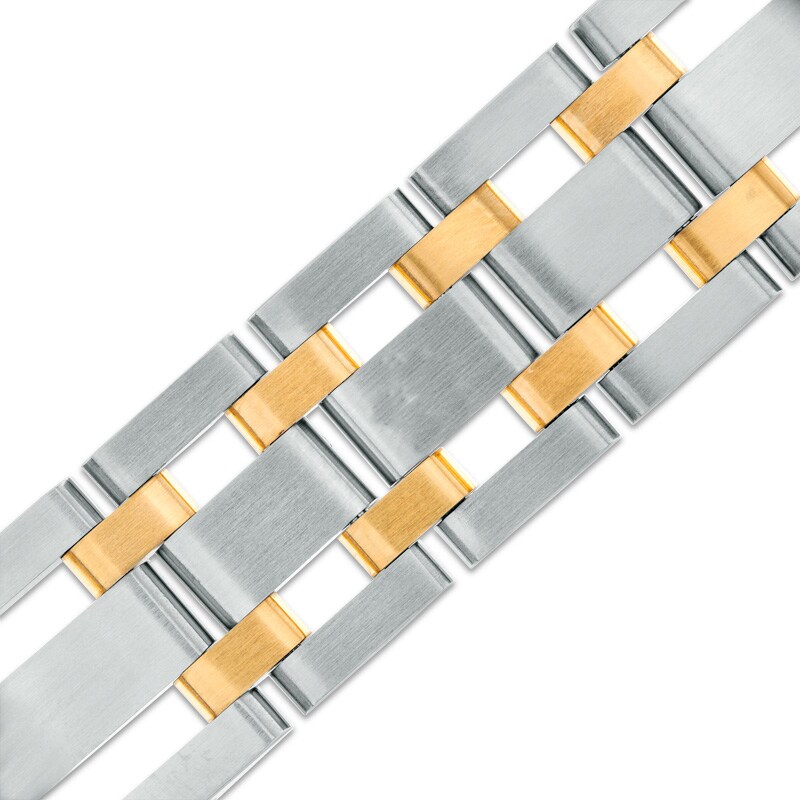 Previously Owned - Men's 0.28 CT. T.W. Diamond Link Bracelet in Stainless Steel and Yellow IP - 8.75"