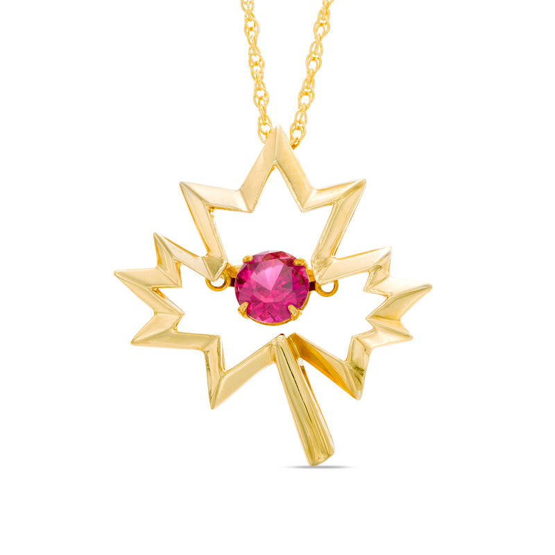 Previously Owned - Unstoppable Love™  5.0mm Lab-Created Ruby Maple Leaf Pendant in Sterling Silver with 14K Gold Plate|Peoples Jewellers