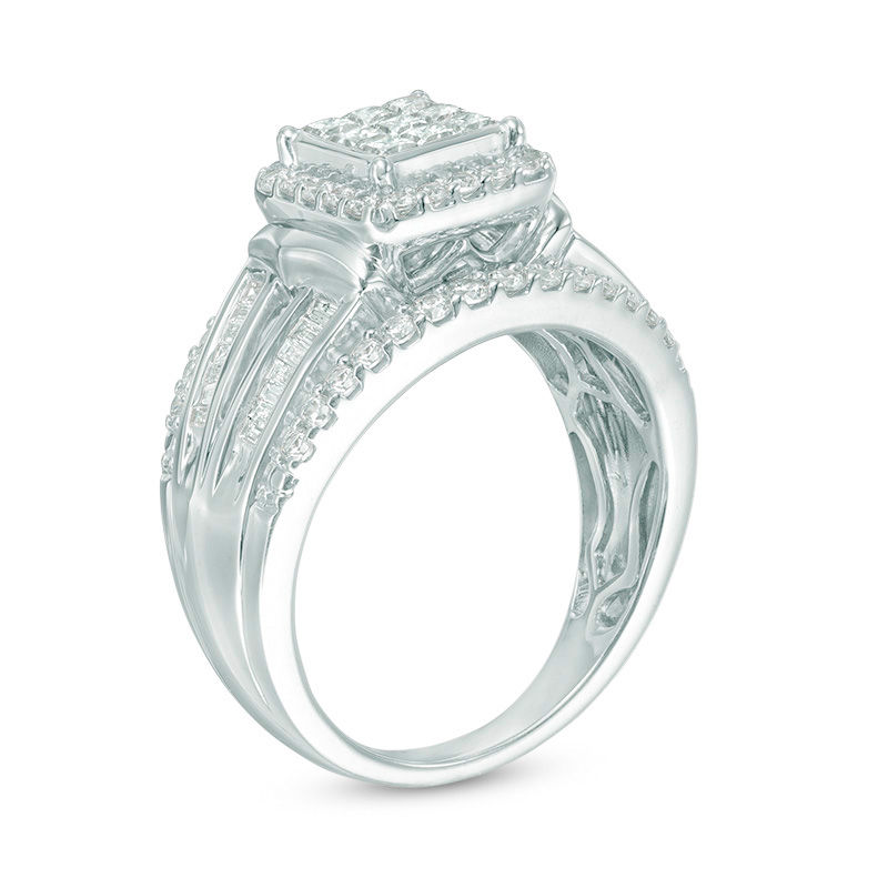 Main Image 2 of Previously Owned - 1.00 CT. T.W. Princess-Cut Composite Diamond Frame Engagement Ring in 10K White Gold