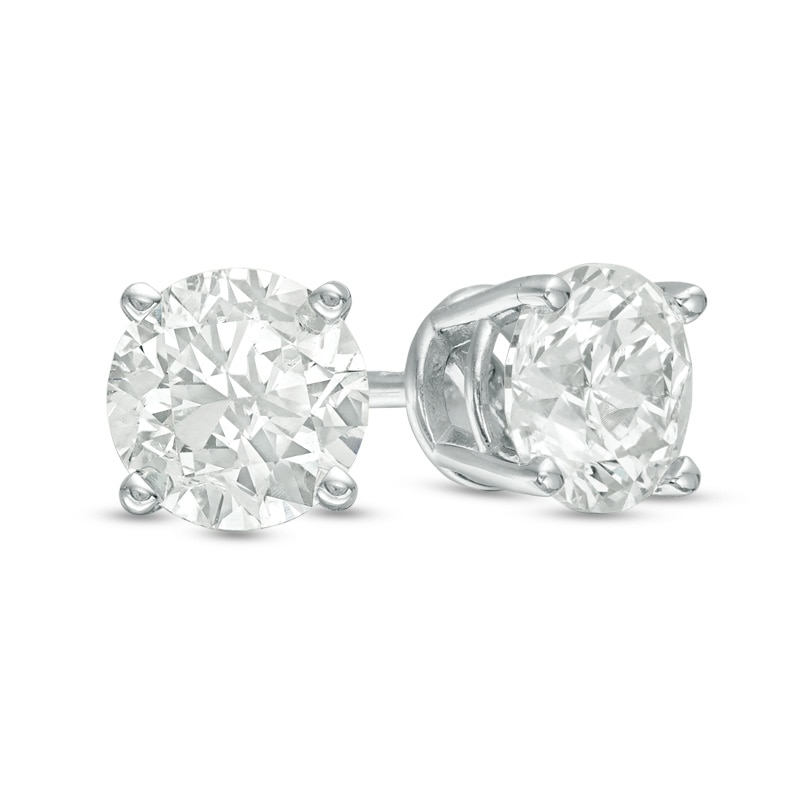 Previously Owned - 0.20 CT. T.W. Diamond Solitaire Crown Royal Stud Earrings in 14K White Gold (I-J/I2-I3)