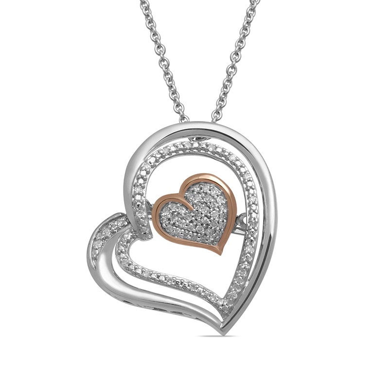 Main Image 1 of Previously Owned - Unstoppable Love™  0.10 CT. T.W. Diamond Double Heart Pendant in Sterling Silver and 10K Rose Gold