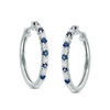 Thumbnail Image 0 of Previously Owned - Alternating Lab-Created Blue and White Sapphire Hoop Earrings in Sterling Silver