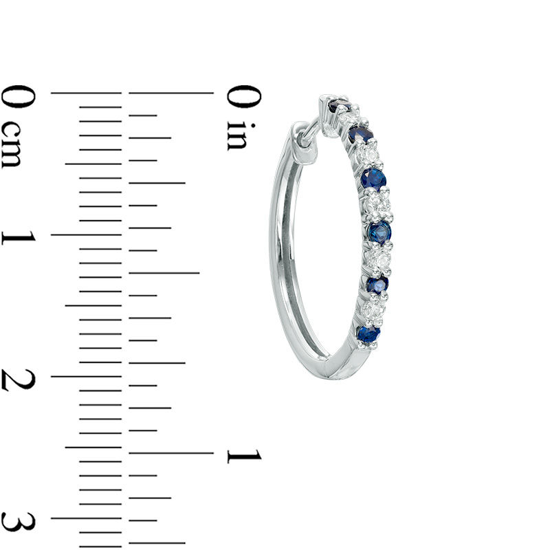 Previously Owned - Alternating Lab-Created Blue and White Sapphire Hoop Earrings in Sterling Silver