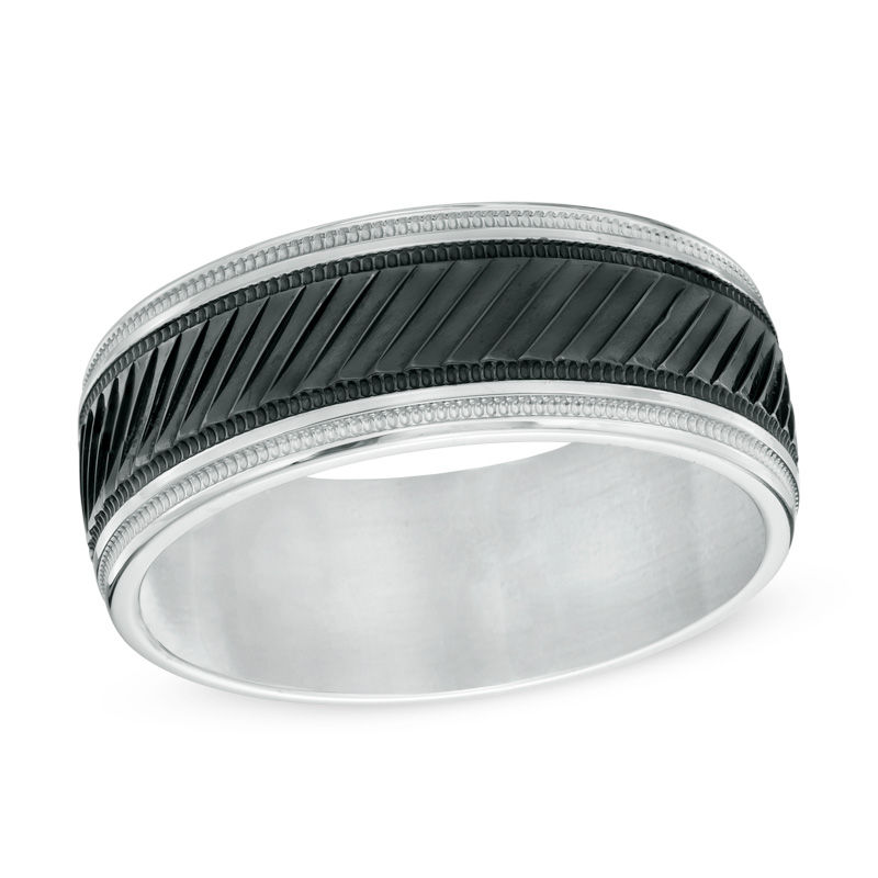 Previously Owned - Men's 8.0mm Faceted Comfort Fit Wedding Band in Sterling Silver|Peoples Jewellers