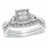 Thumbnail Image 1 of Previously Owned - 0.33 CT. T.W. Quad Diamond Twist Shank Bridal Set in 10K White Gold